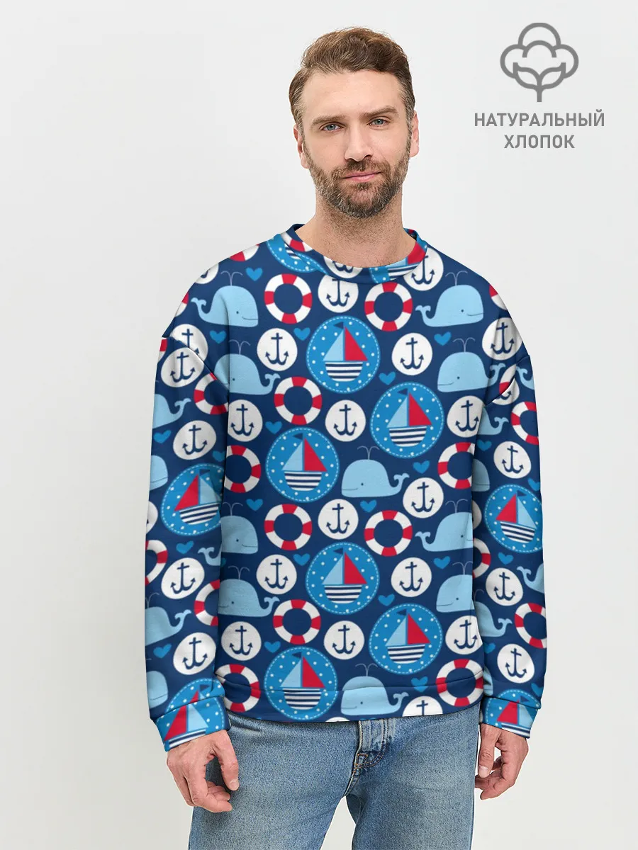 Мужской свитшот базовый / Киты и яхты