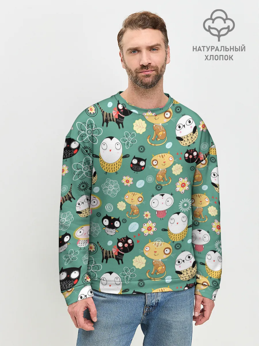 Мужской свитшот базовый / Совы и котики