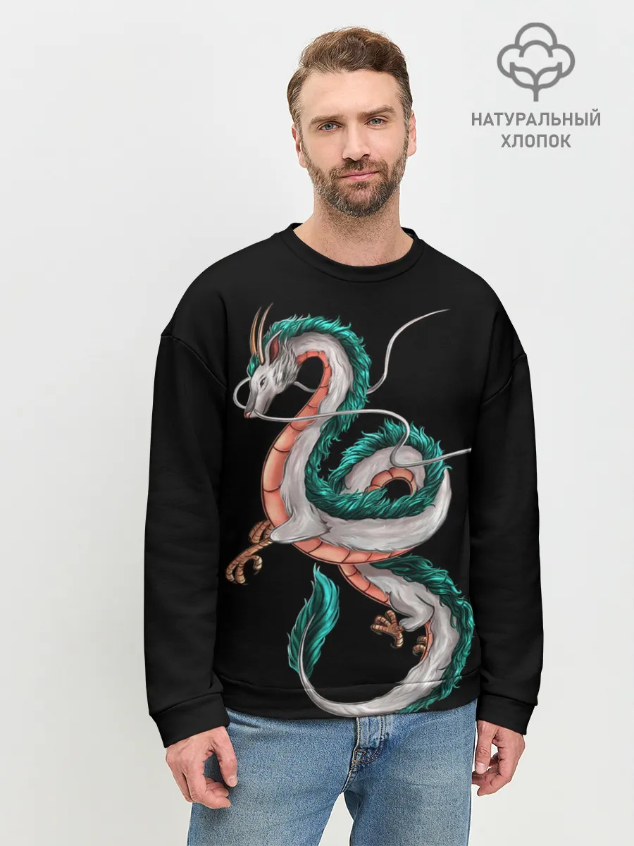 Мужской свитшот базовый / Дракон Хаку на черном фоне