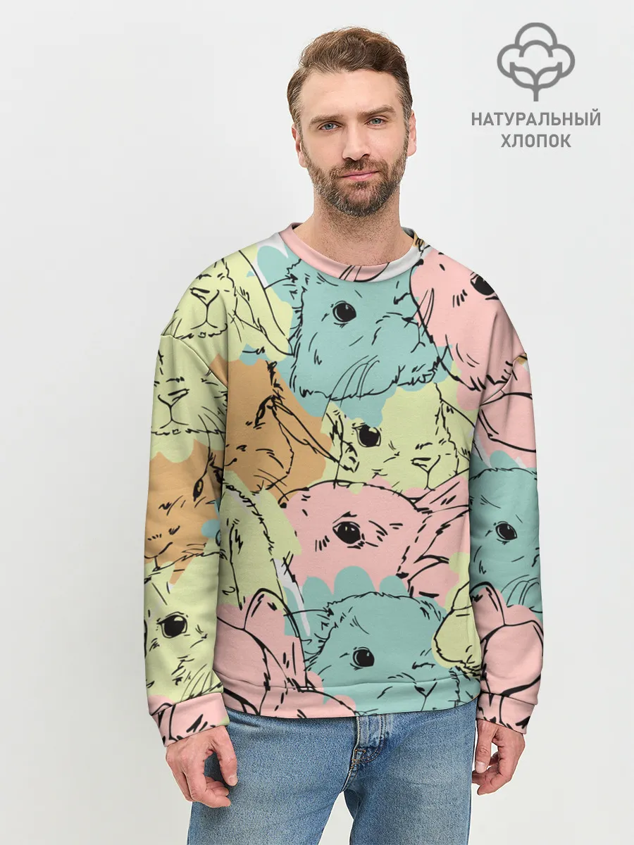Мужской свитшот базовый / Акварельные Зайки