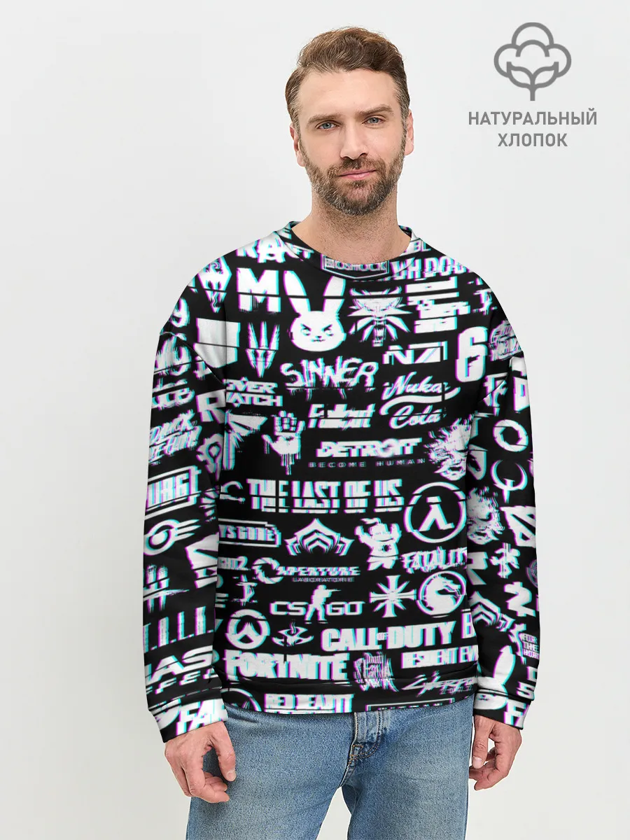 Мужской свитшот базовый / ЛОГОТИПЫ ИГР GLITCH | ГЛИТЧ