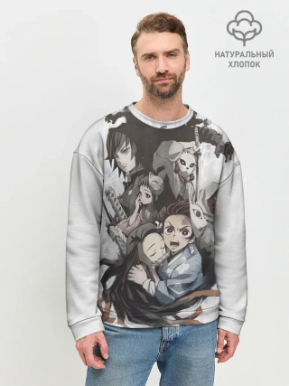 Мужской свитшот базовый / Kimetsu no Yaiba на сером