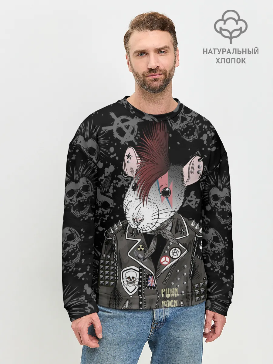 Мужской свитшот базовый / Крыса в косухе