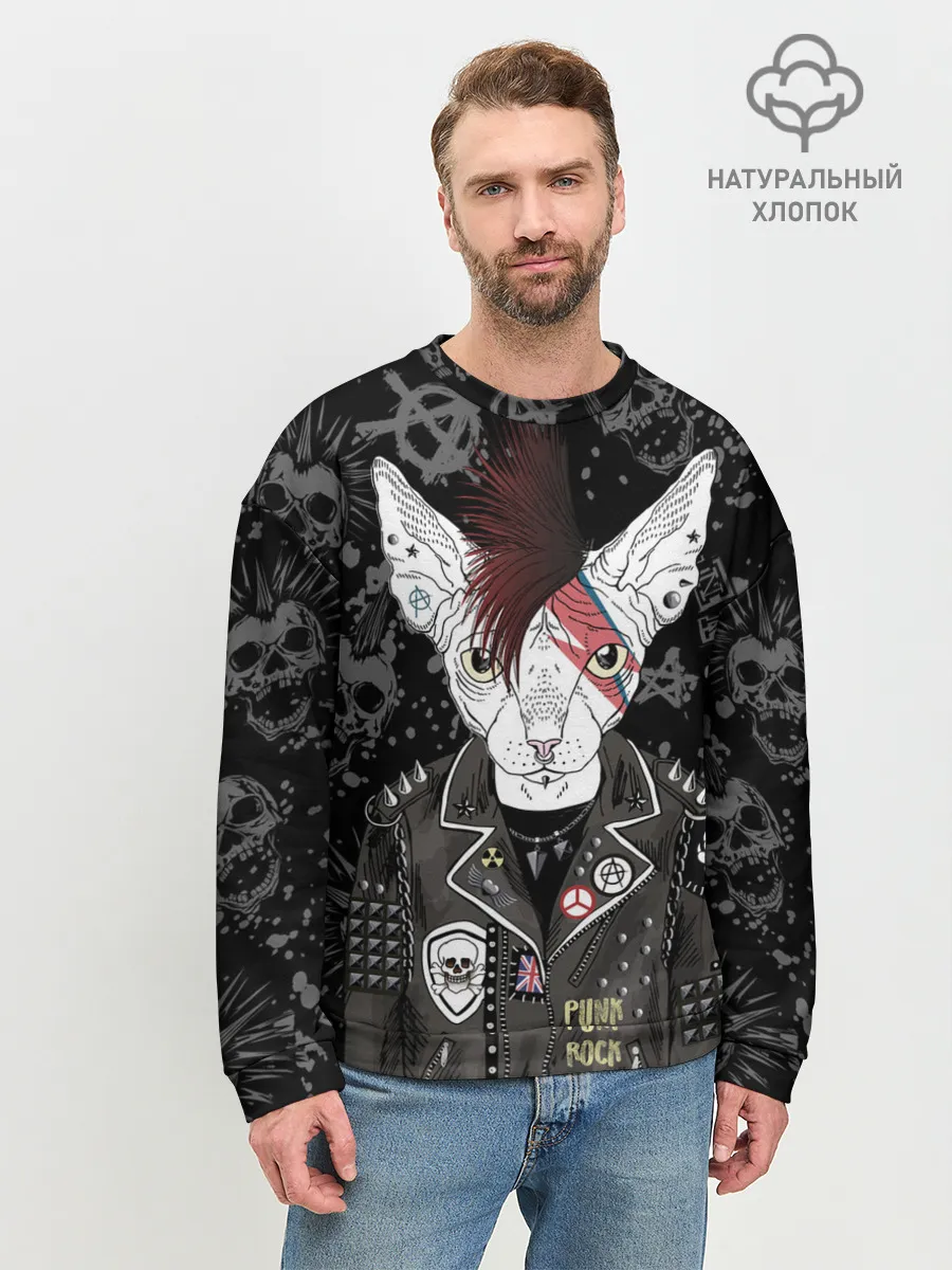 Мужской свитшот базовый / Кот в косухе