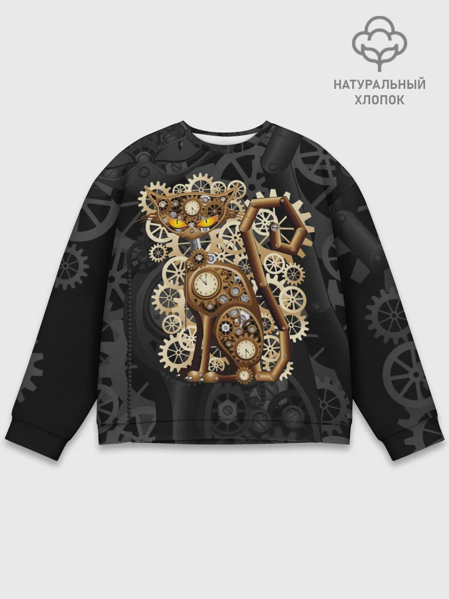 Мужской свитшот базовый / Кошка в стиле стимпанк