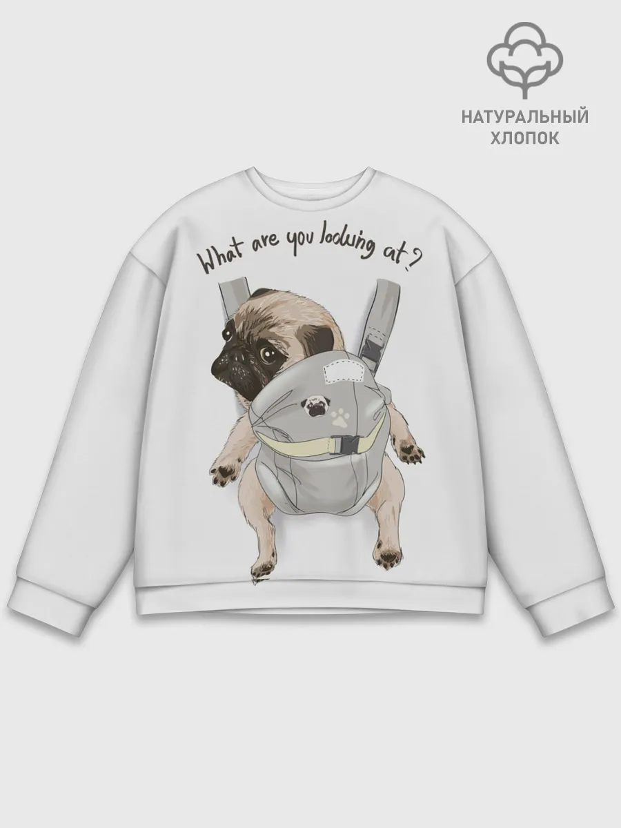 Мужской свитшот базовый / Мопс в рюкзаке
