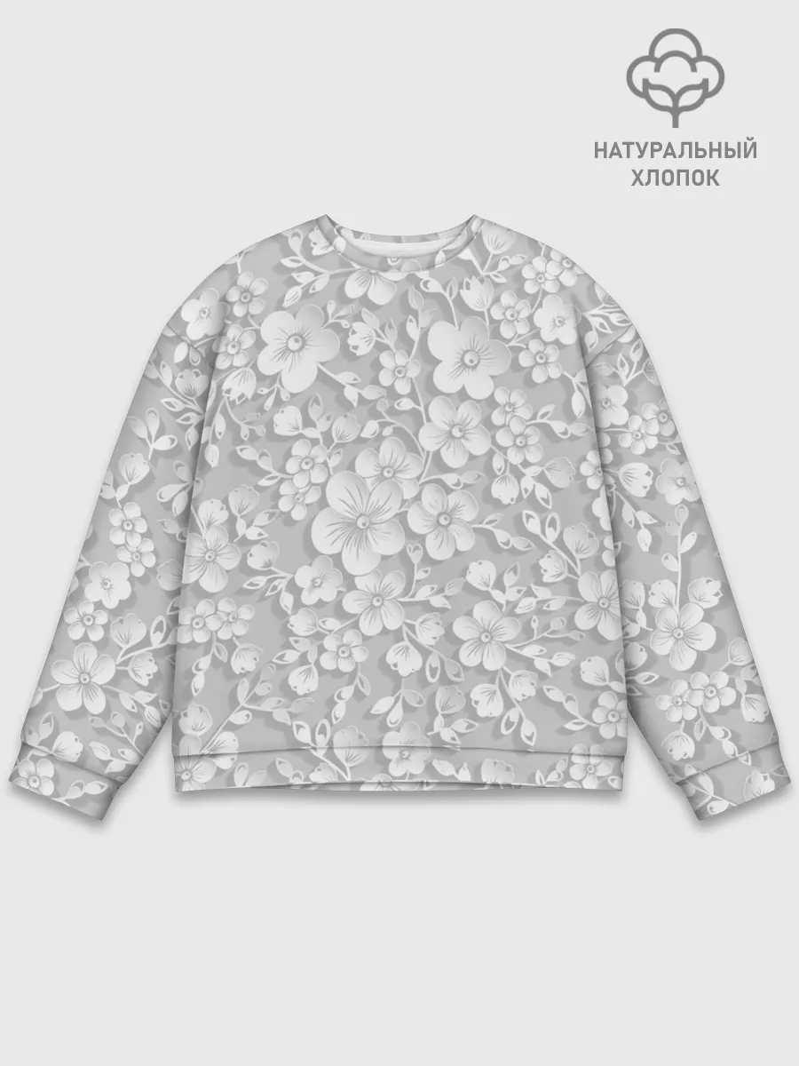 Мужской свитшот базовый / Белые цветы
