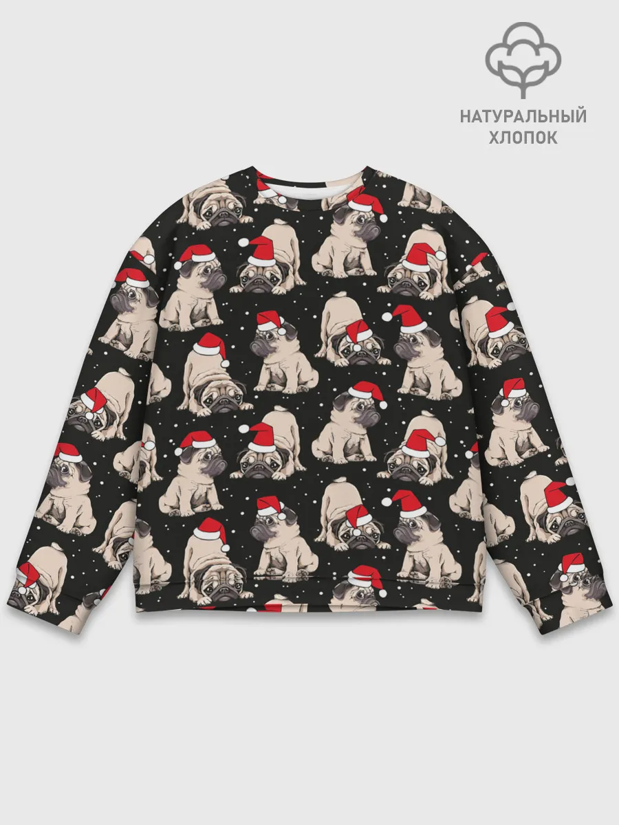 Мужской свитшот базовый / Новогодние мопсы