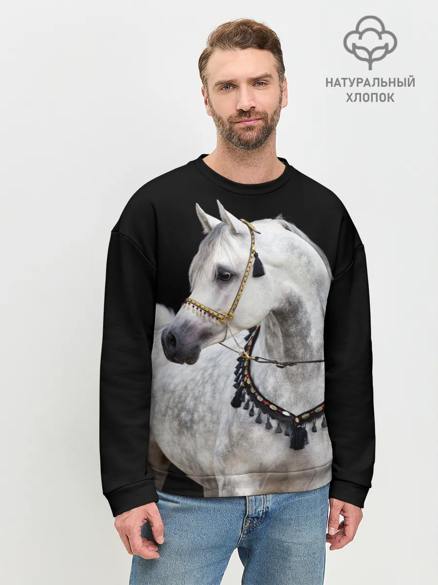 Мужской свитшот базовый / Серый в яблоках конь