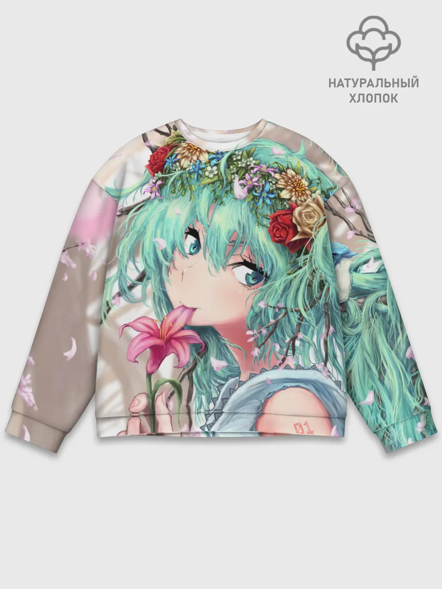 Мужской свитшот базовый / Цветок и Хацуне Мику