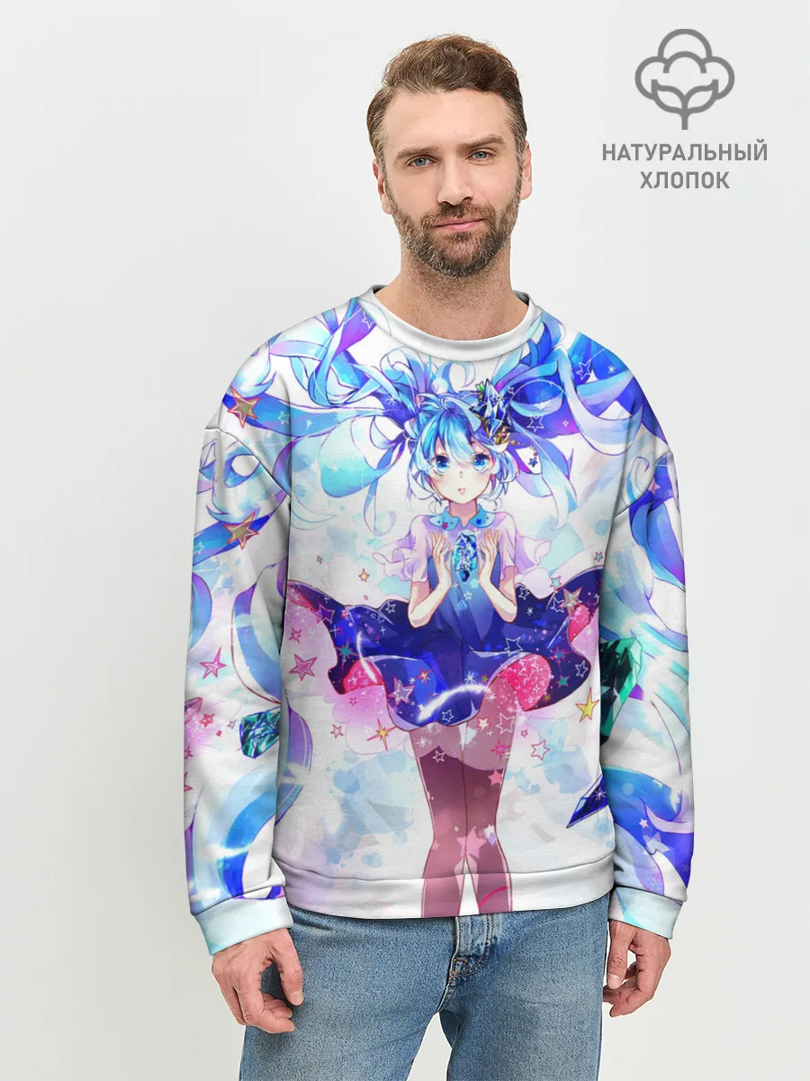 Мужской свитшот базовый / Хацуне Мику на красочном фоне