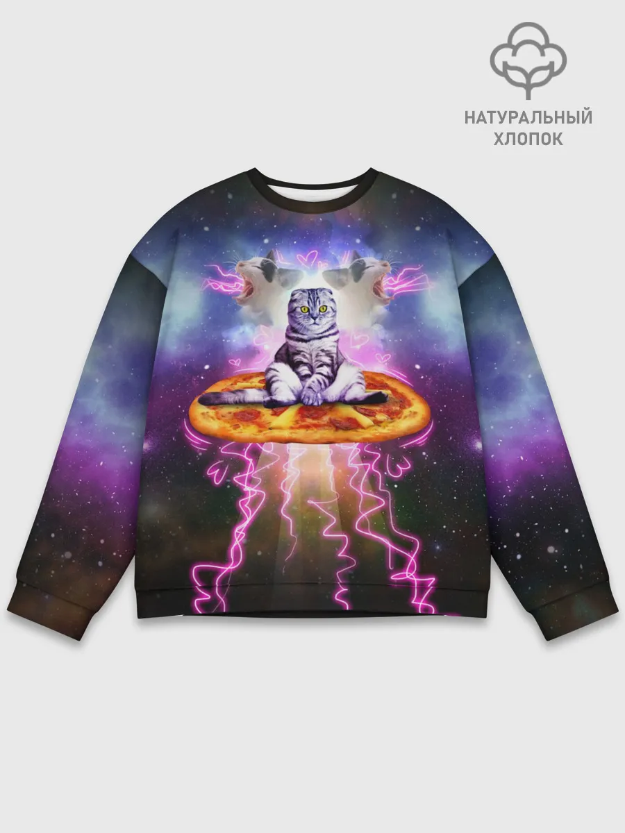 Мужской свитшот базовый / Кот на пицце