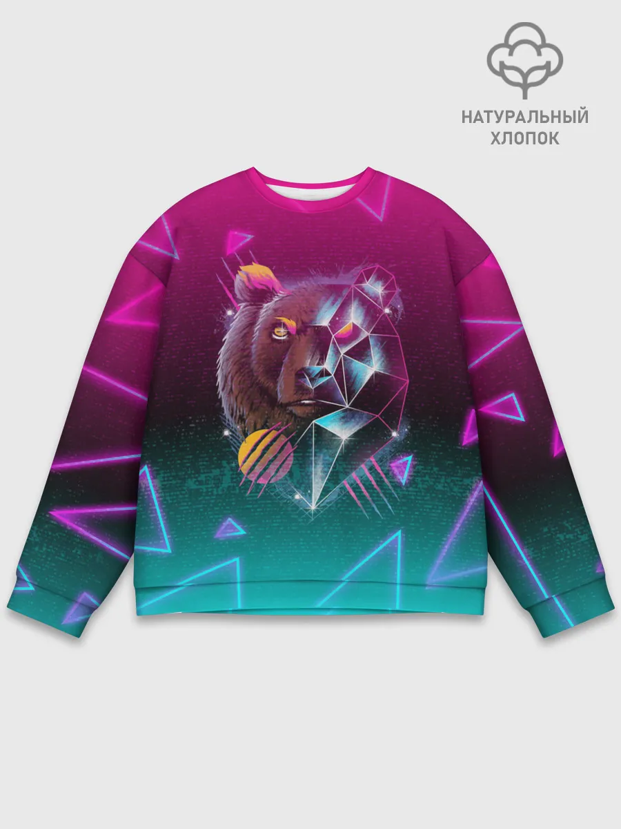 Мужской свитшот базовый / RETRO CYBER BEAR NEON