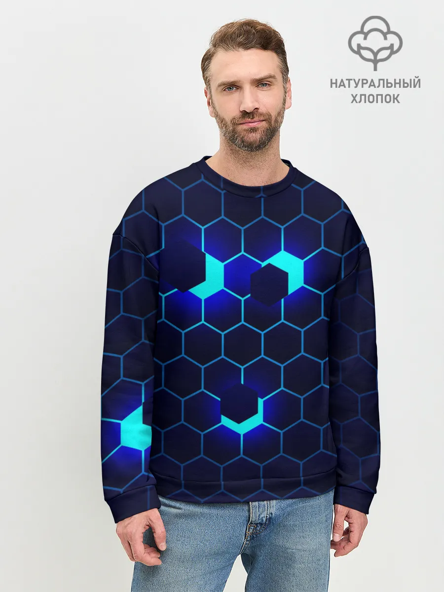 Мужской свитшот базовый / СИНИЕ СОТЫ В НЕОНЕ