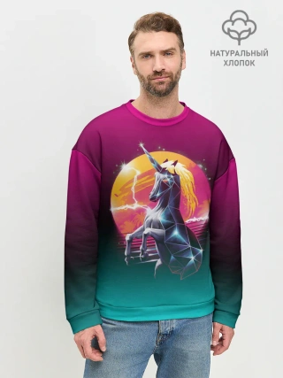 Мужской свитшот базовый / РЕТРО ЕДИНОРОГ НЕОН