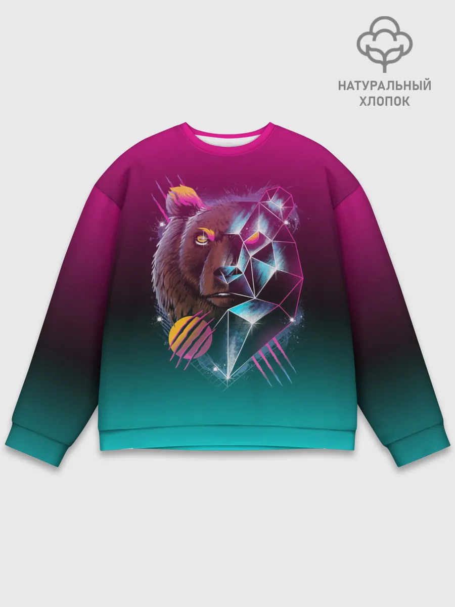 Мужской свитшот базовый / RETRO CYBER BEAR NEON