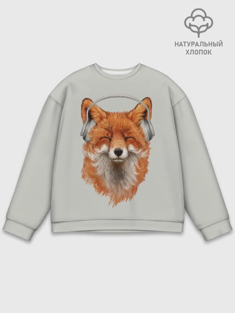 Мужской свитшот базовый / Лиса в наушниках