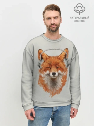 Мужской свитшот базовый / Лиса в наушниках