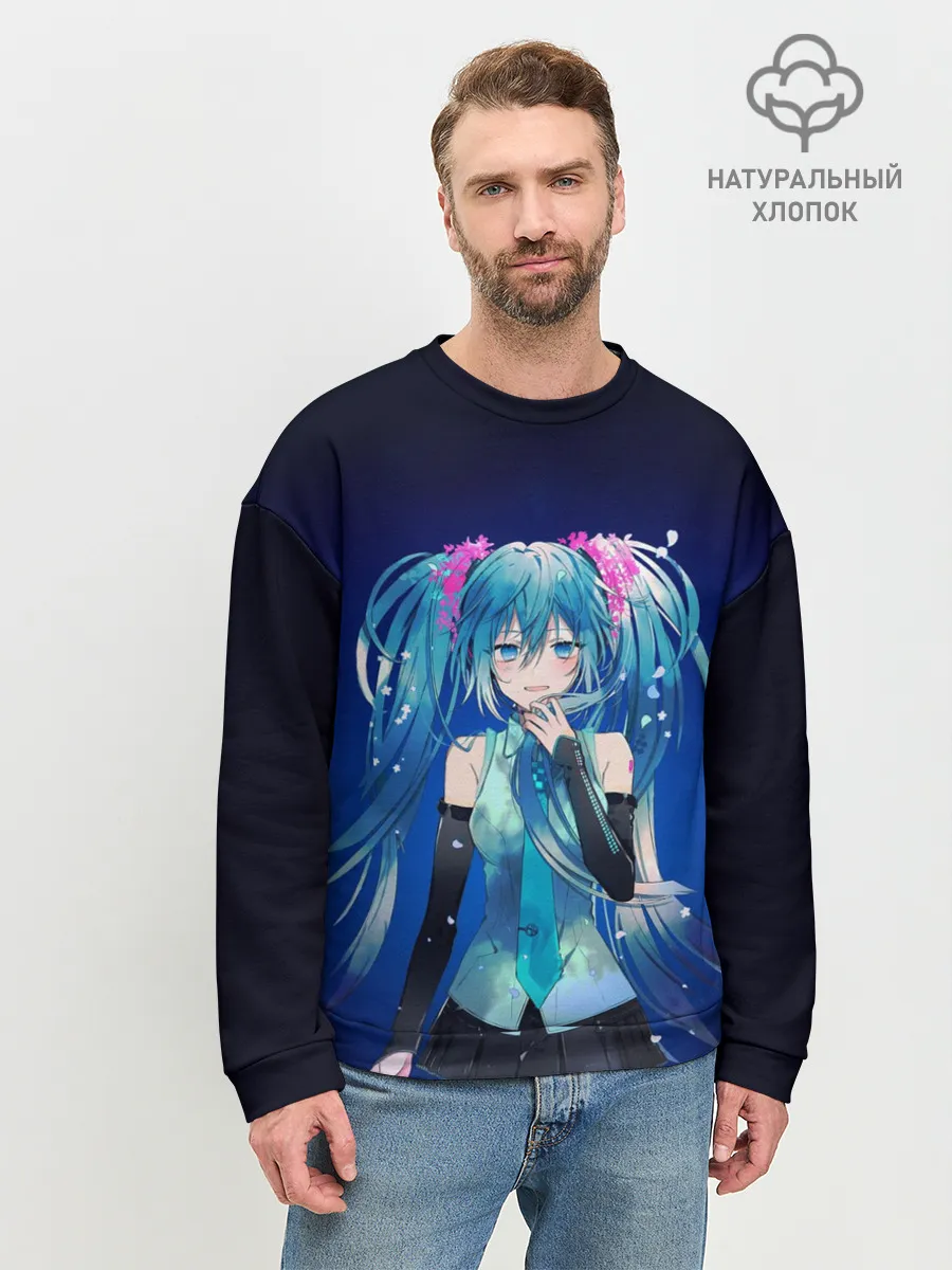 Мужской свитшот базовый / Hatsune Miku на черном фоне