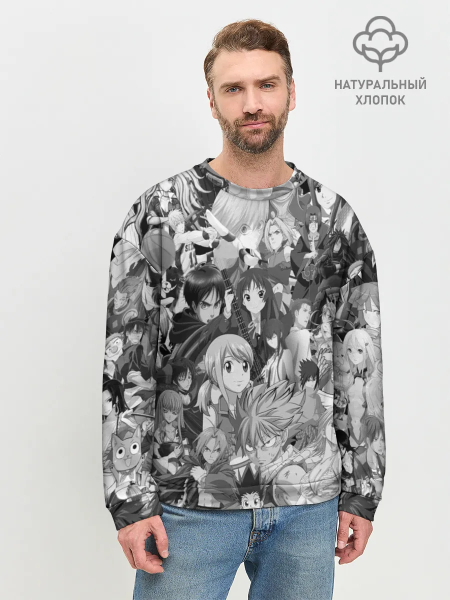 Мужской свитшот базовый / МНОГО ЧЕРНО-БЕЛЫХ АНИМЕ ДЕВОЧЕК