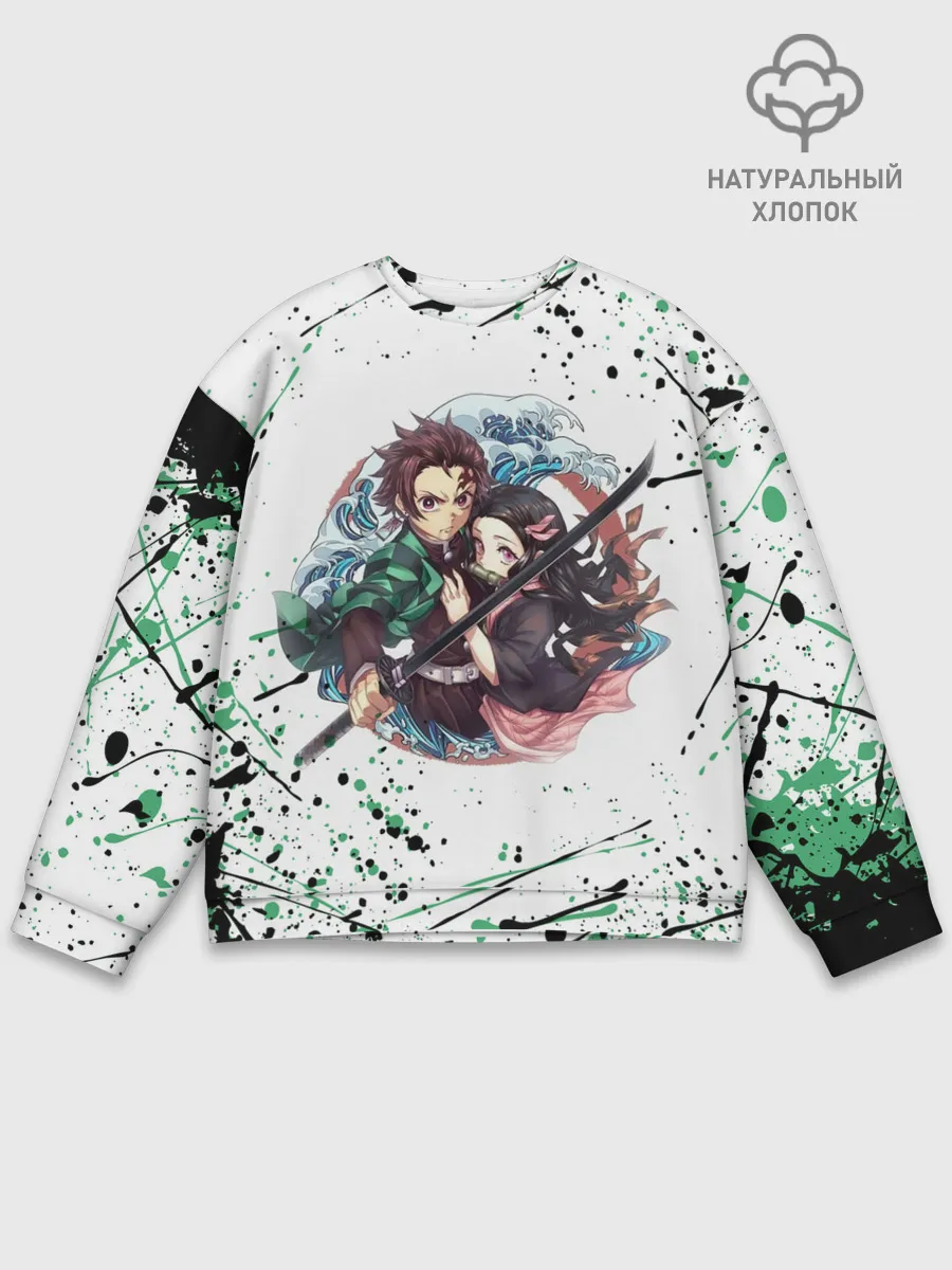 Мужской свитшот базовый / Брызги красок Demon Slayer