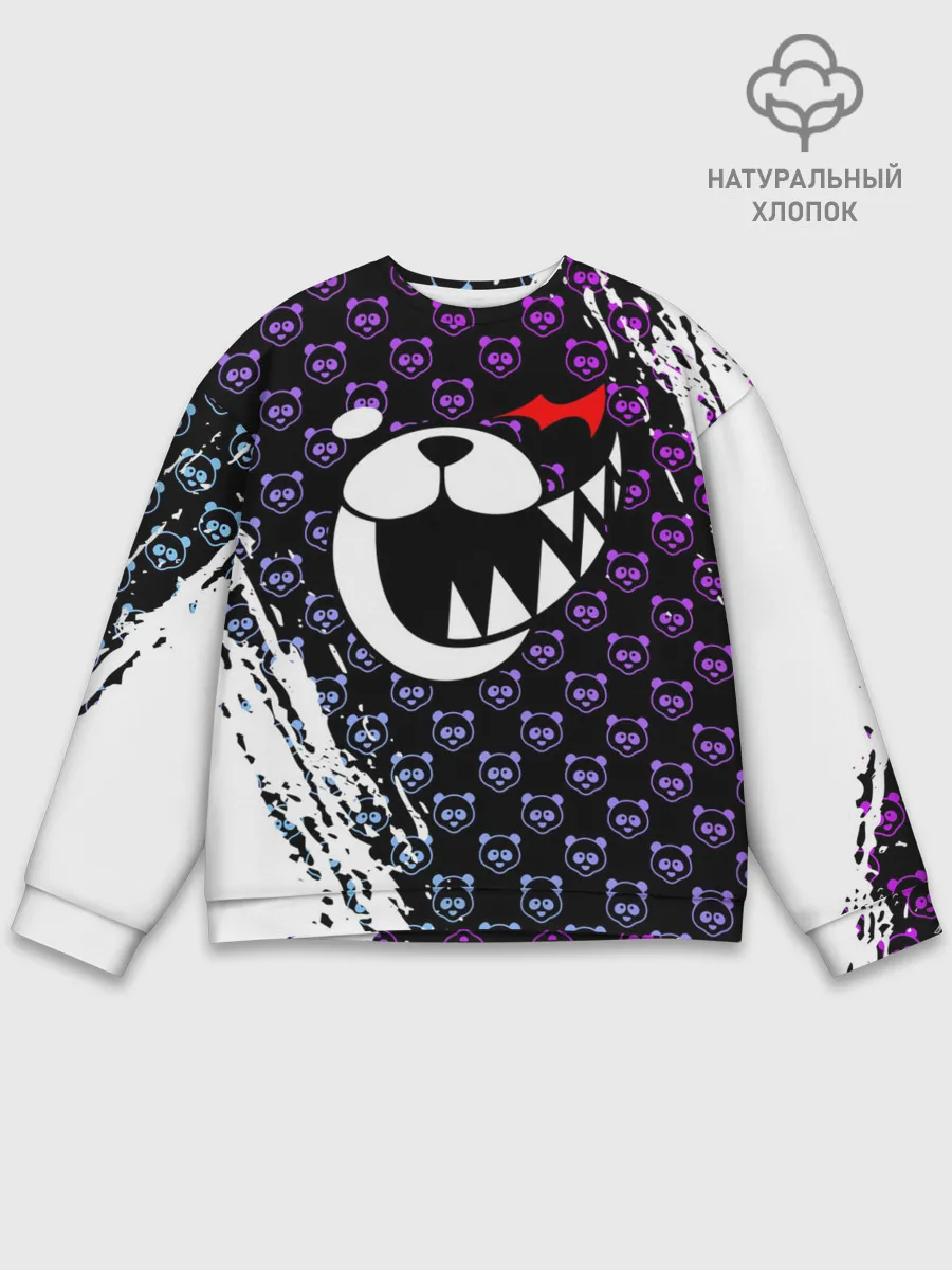 Мужской свитшот базовый / Монокума на фиолетовом паттерне