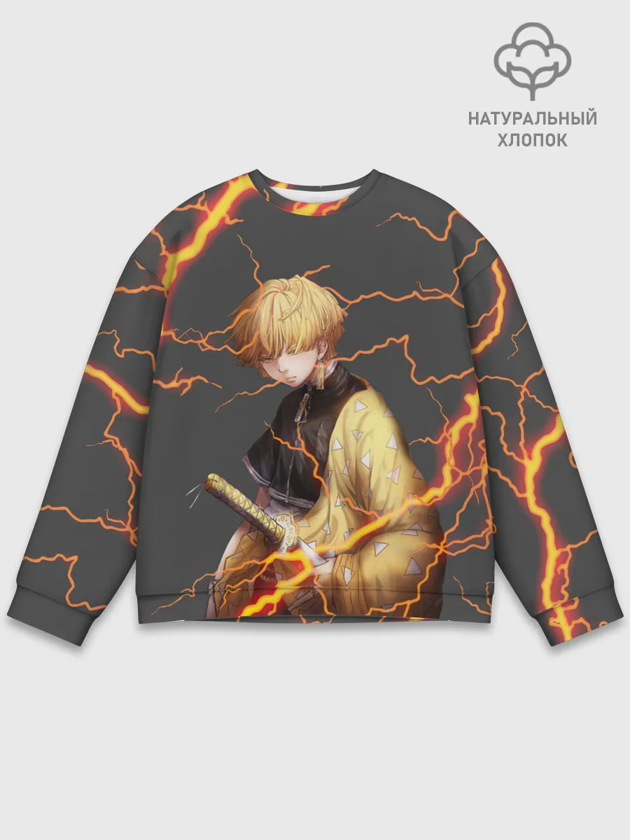 Мужской свитшот базовый / KIMETSU NO YAIBA оранжевые молнии