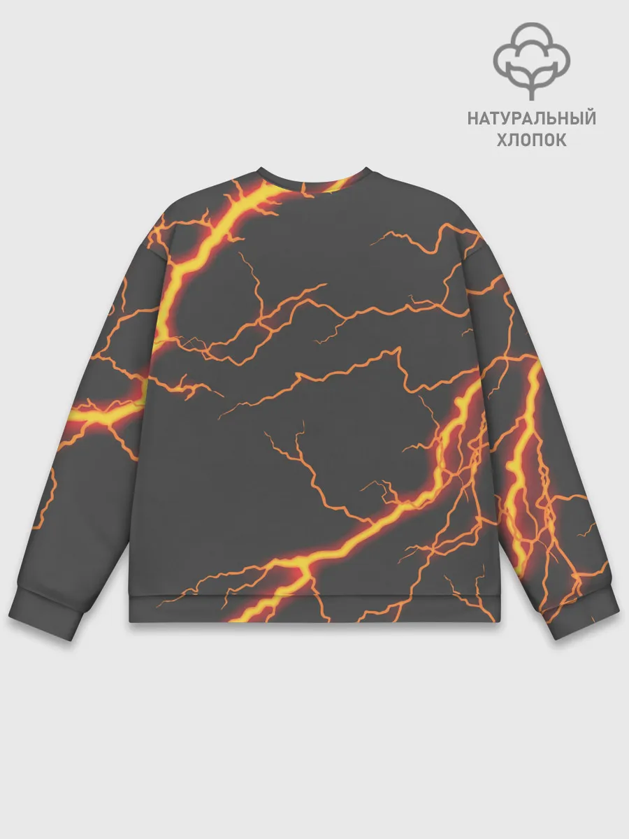 Мужской свитшот базовый / KIMETSU NO YAIBA оранжевые молнии