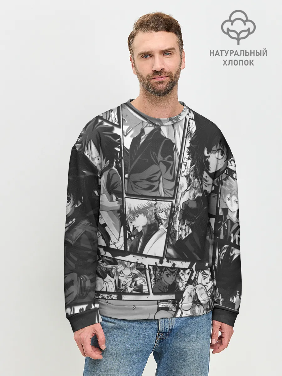 Мужской свитшот базовый / EPIC MAIN ANIME CHARACTERS 3D! monochome