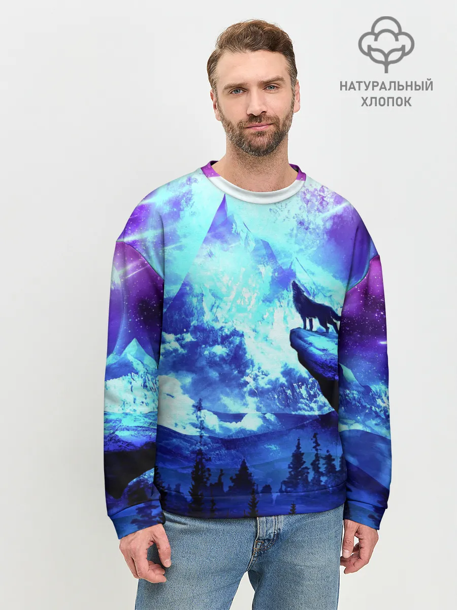 Мужской свитшот базовый / Ночь Волк Луна