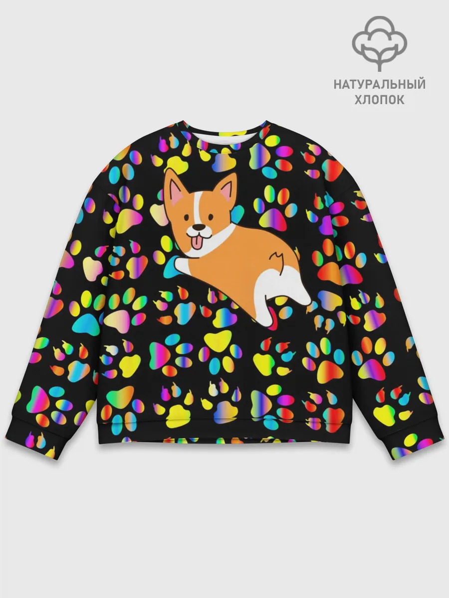 Мужской свитшот базовый / Корги | Цветные лапки