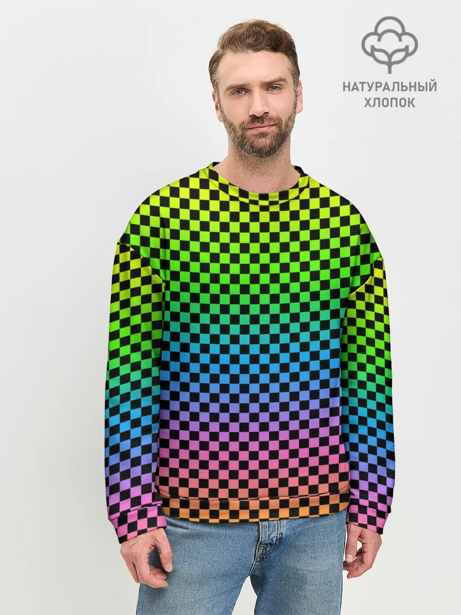 Мужской свитшот базовый / РАДУЖНАЯ ШАХМАТКА