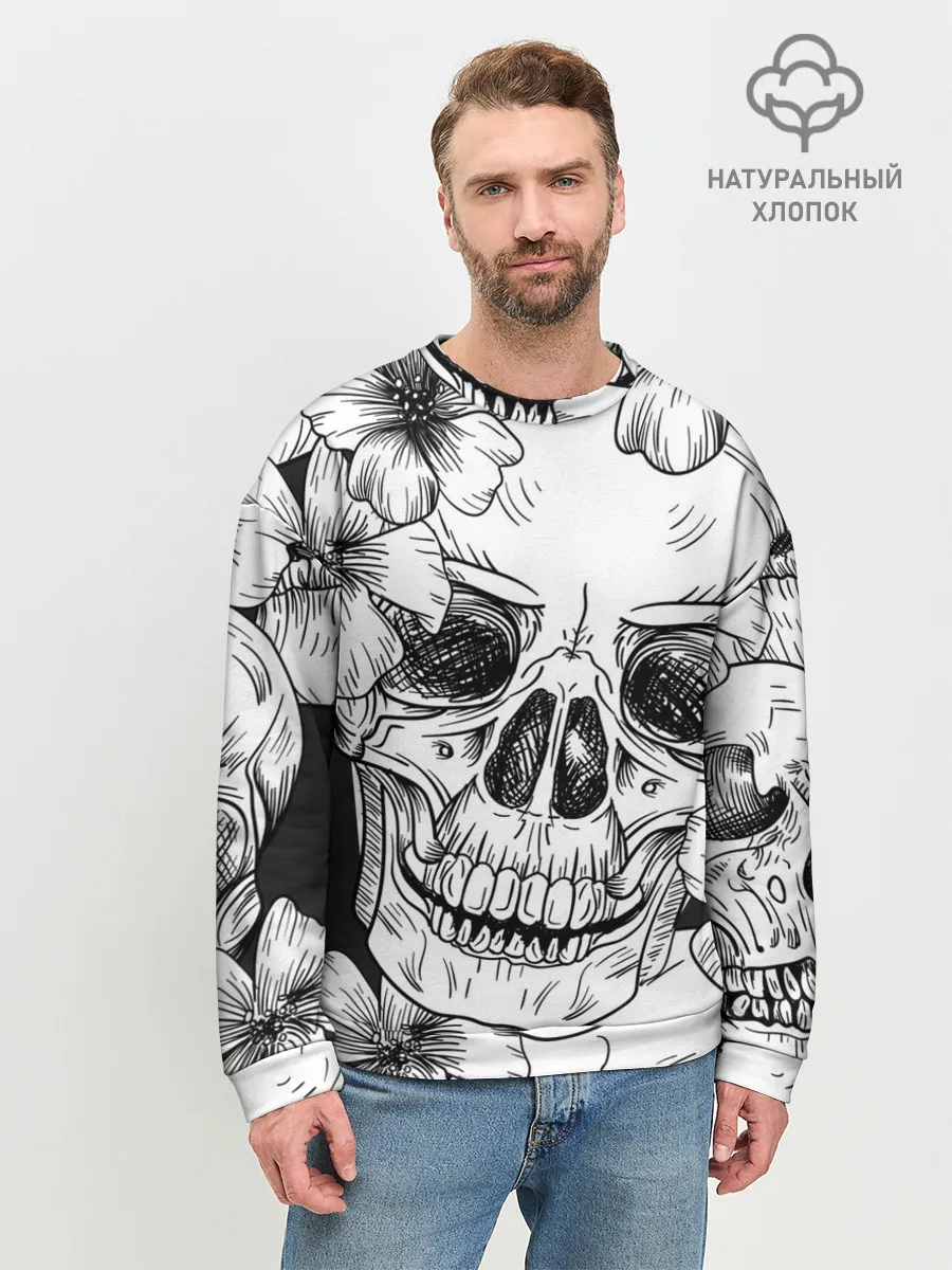 Мужской свитшот базовый / Цветочный череп