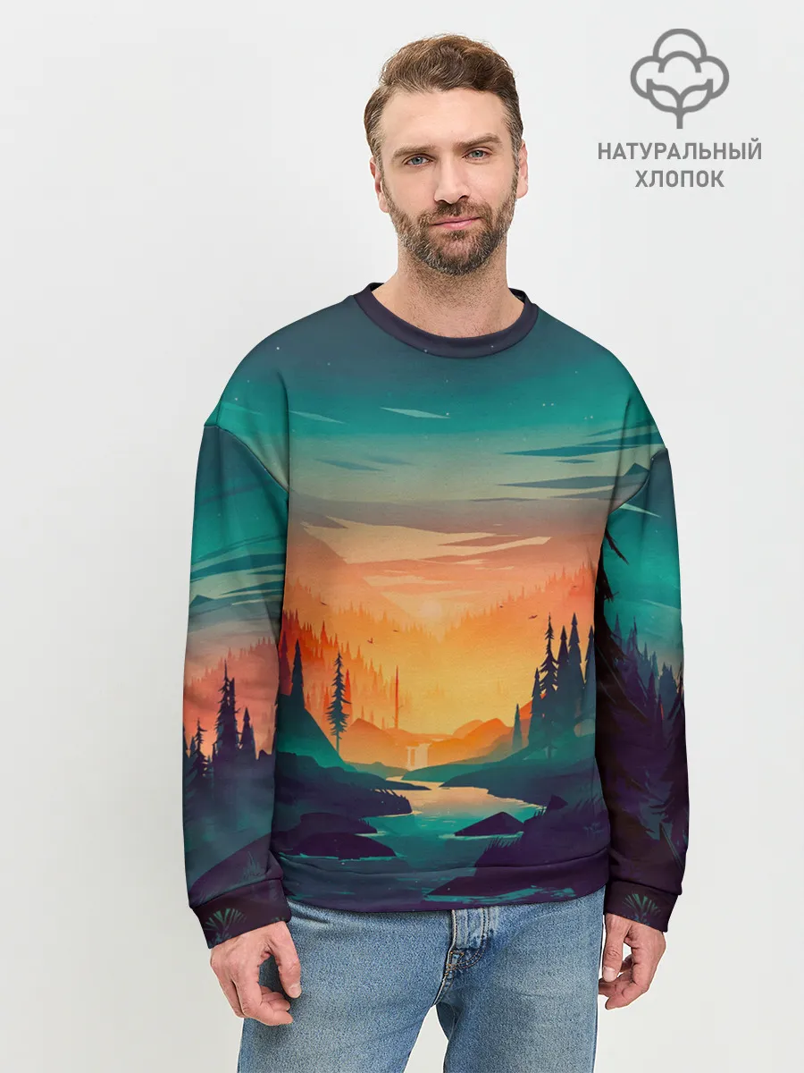 Мужской свитшот базовый / Закат Лес