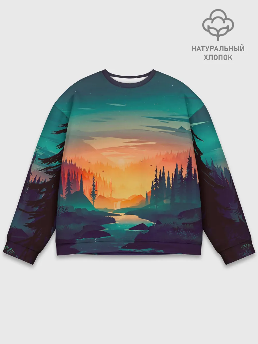 Мужской свитшот базовый / Закат Лес