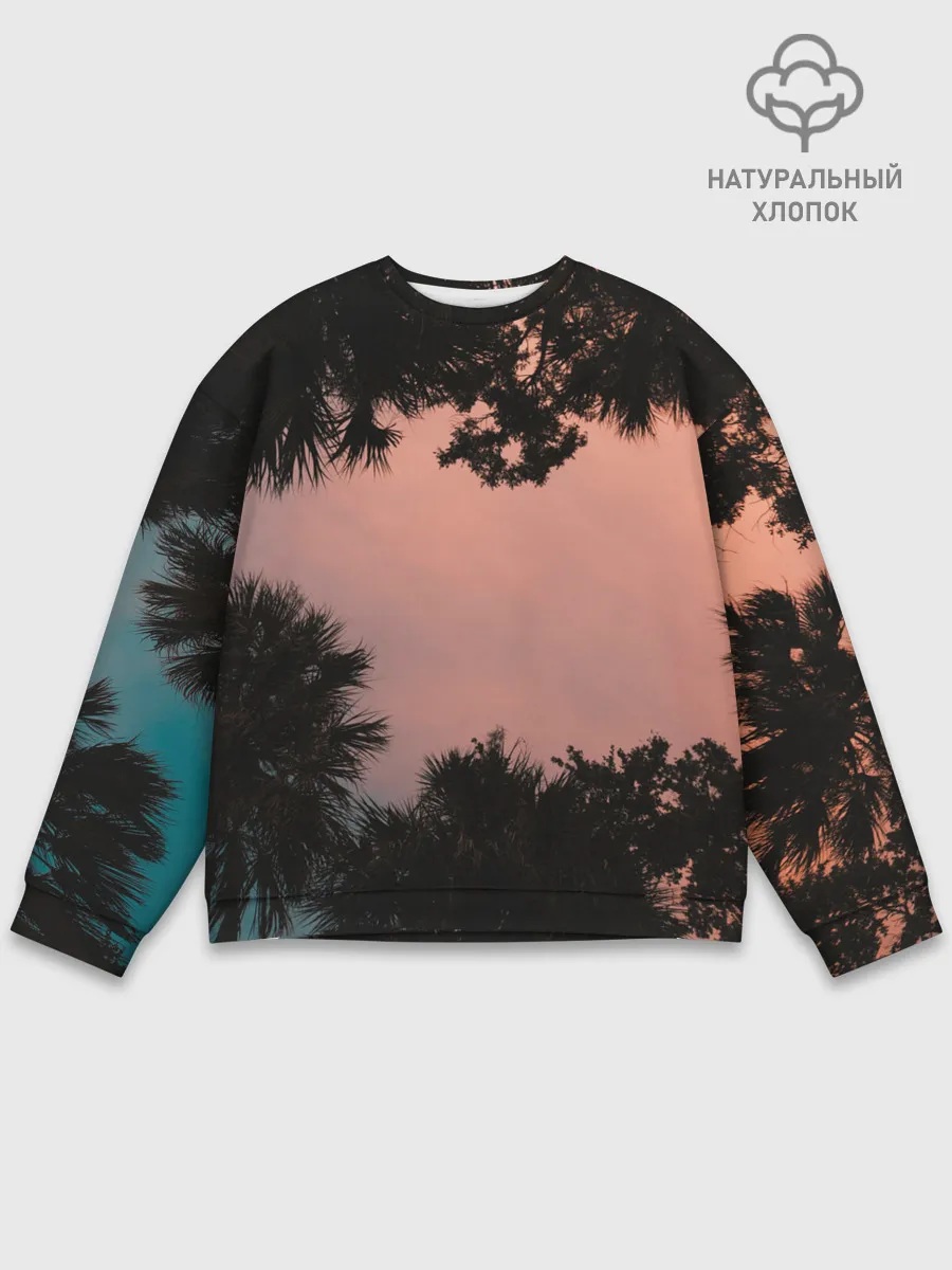 Мужской свитшот базовый / Пальмы вид снизу закат