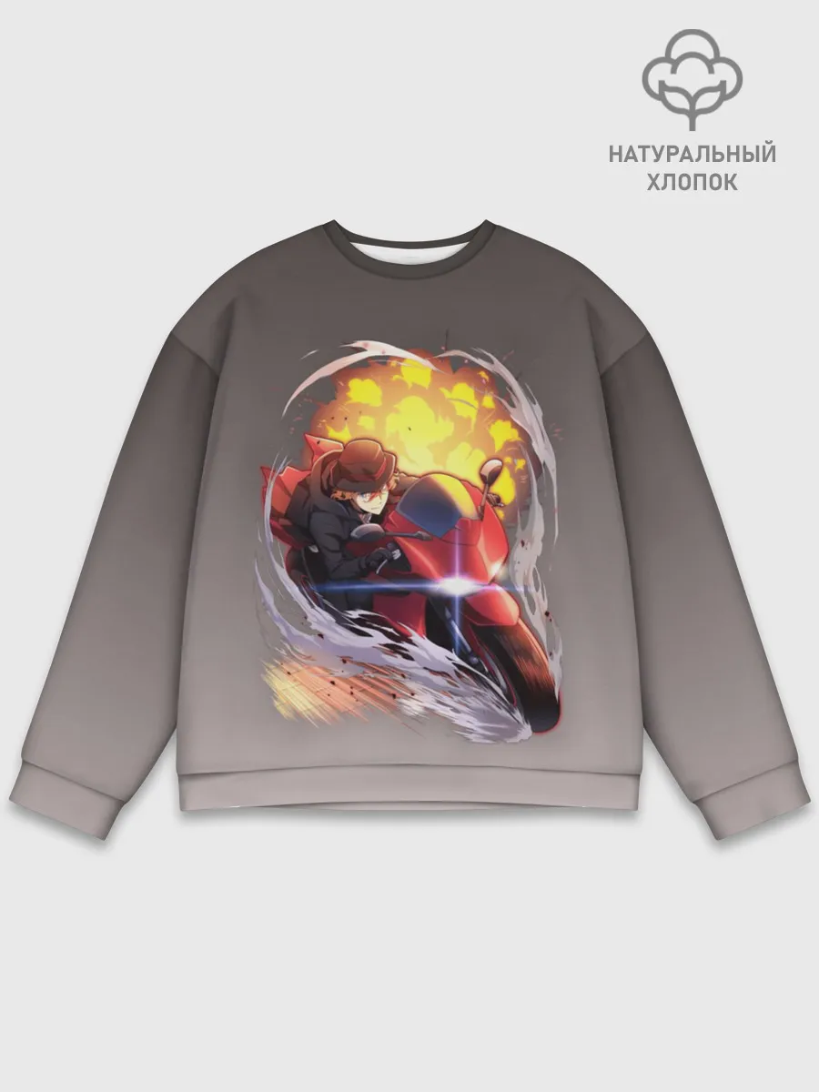 Мужской свитшот базовый / Чуя Накахара на мотоцикле взрыв