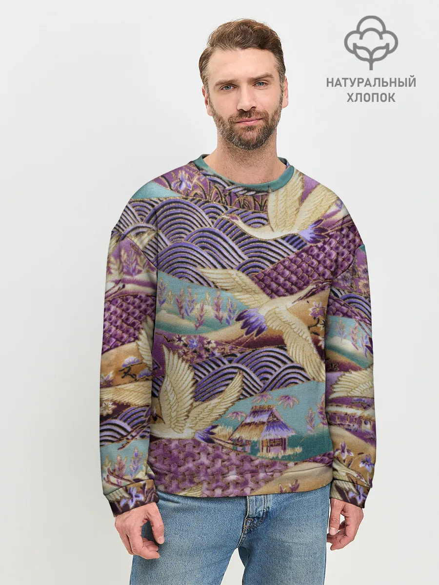 Мужской свитшот базовый / Японская вышивка с журавлями