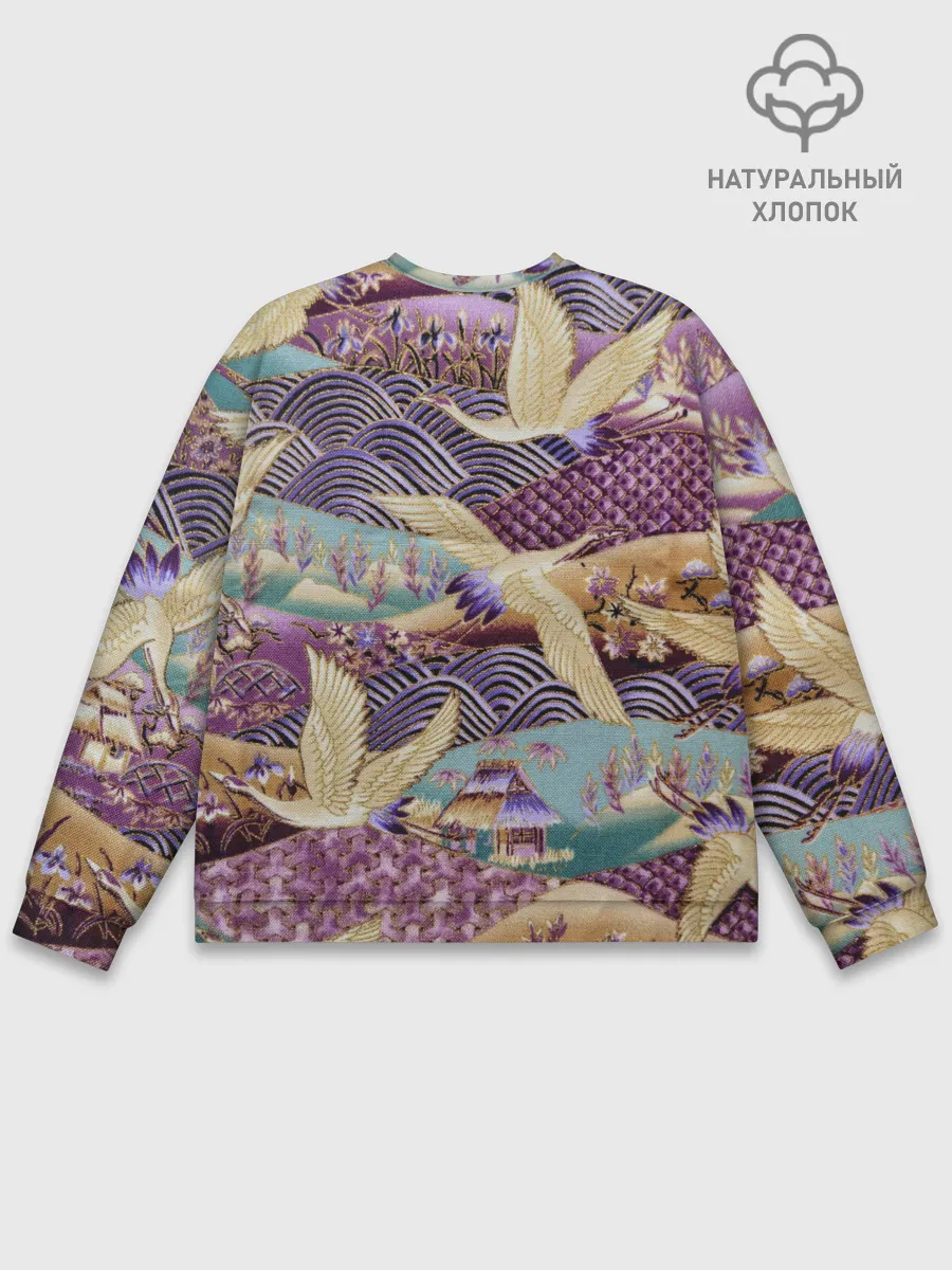 Мужской свитшот базовый / Японская вышивка с журавлями