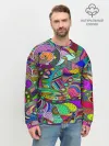 Мужской свитшот базовый / Дудлы узор разноцветный хиппи