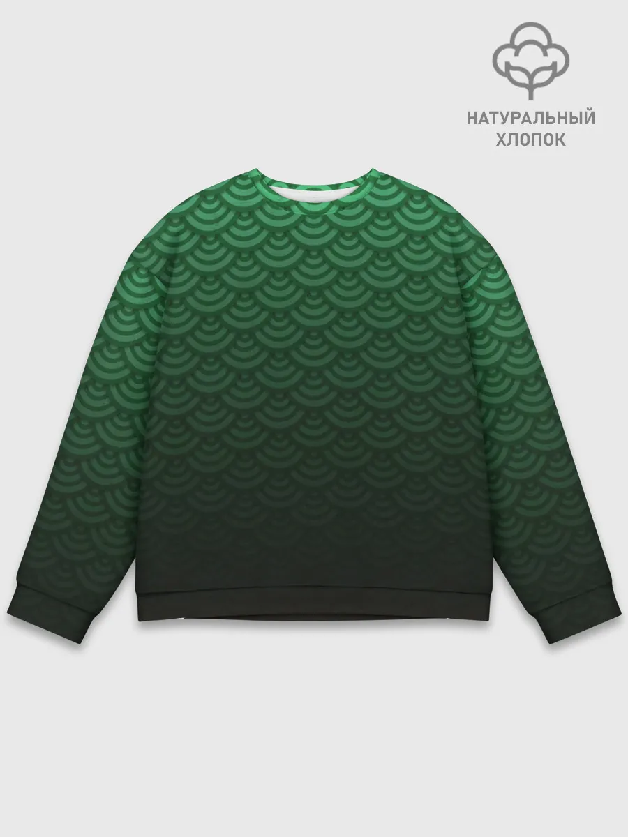 Мужской свитшот базовый / Узор зеленая чешуя дракон
