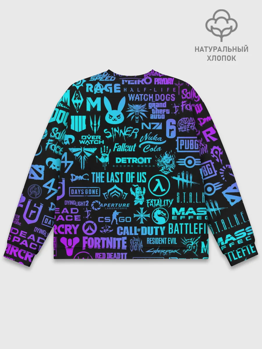 Мужской свитшот базовый / ЛОГОТИПЫ ИГР НЕОН / NEON GAMES LOGO