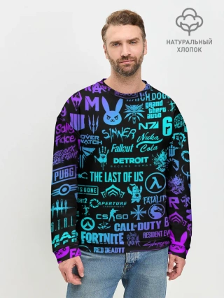 Мужской свитшот базовый / ЛОГОТИПЫ ИГР НЕОН / NEON GAMES LOGO