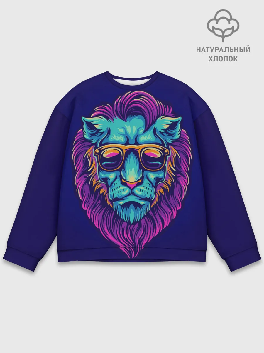Мужской свитшот базовый / Неоновый лев в очках