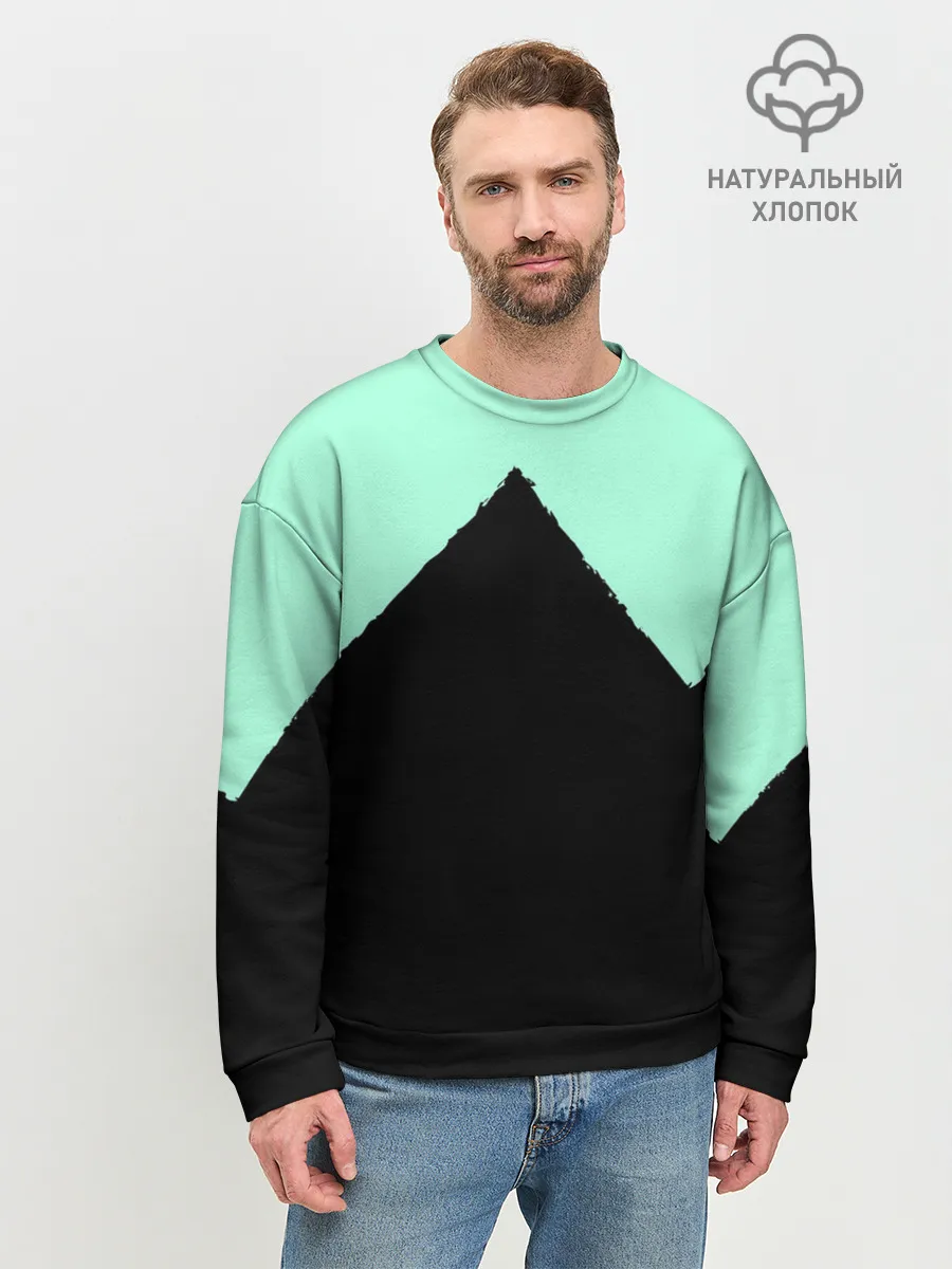 Мужской свитшот базовый / неровные зубья черный мятный