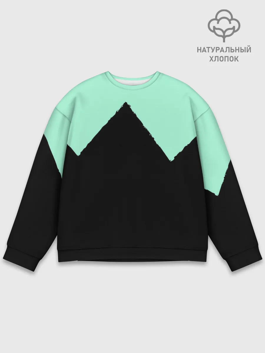 Мужской свитшот базовый / неровные зубья черный мятный
