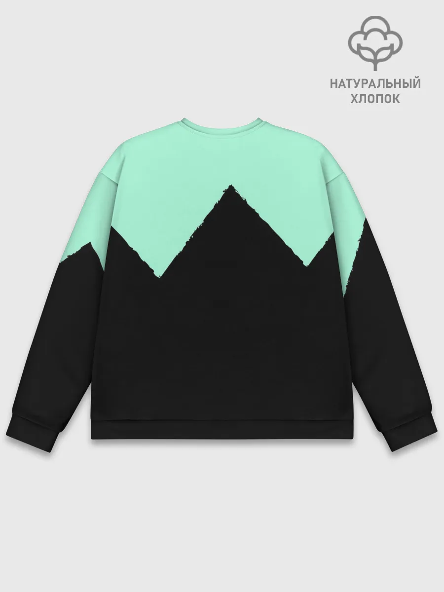 Мужской свитшот базовый / неровные зубья черный мятный