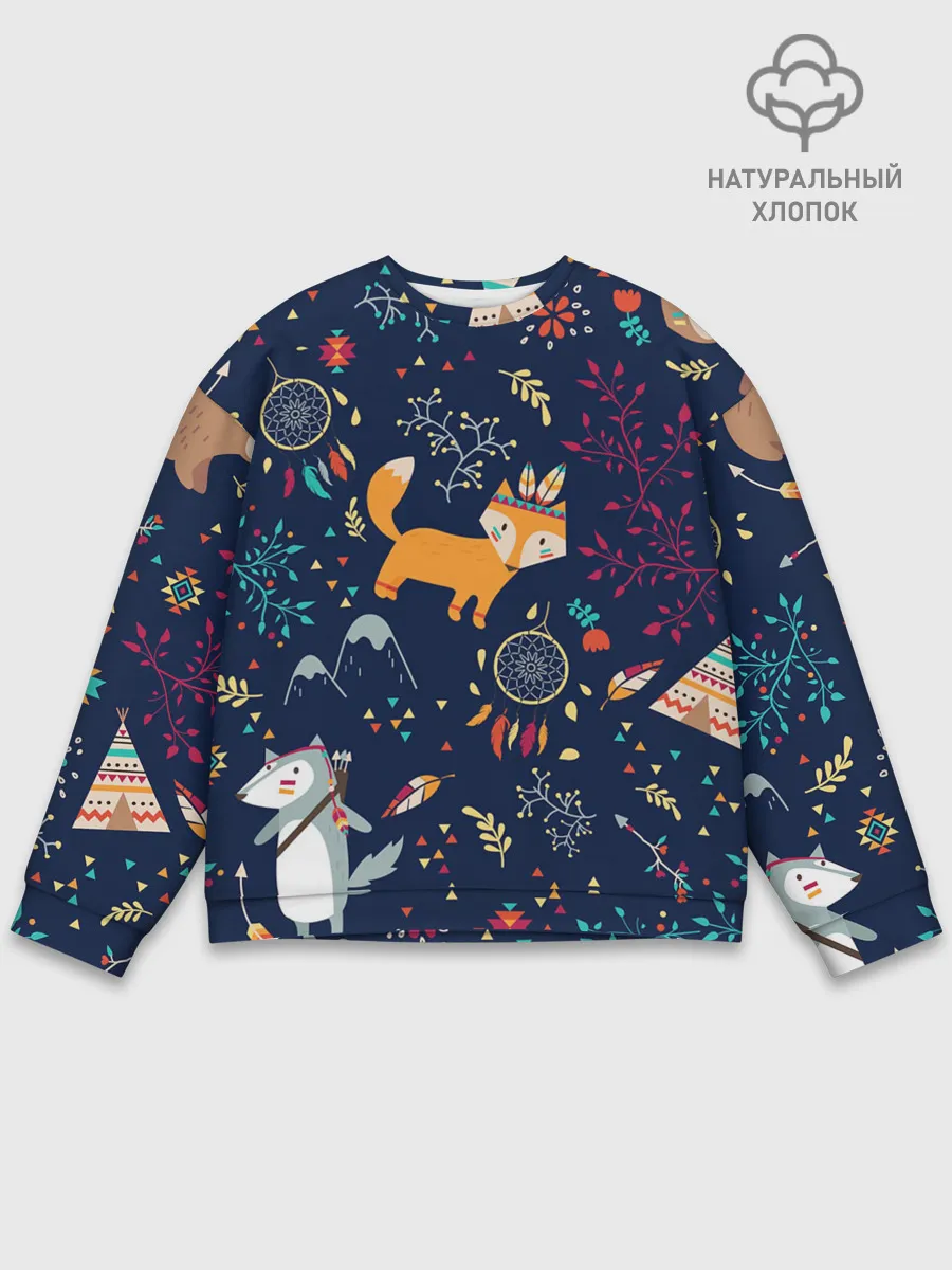 Мужской свитшот базовый / Звери природа индейцы этно