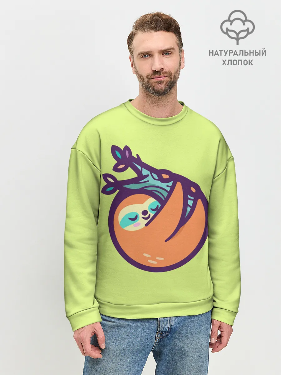 Мужской свитшот базовый / Ленивец спит на ветке рисунок