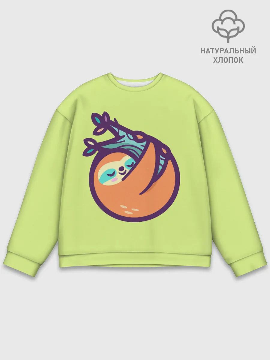 Мужской свитшот базовый / Ленивец спит на ветке рисунок